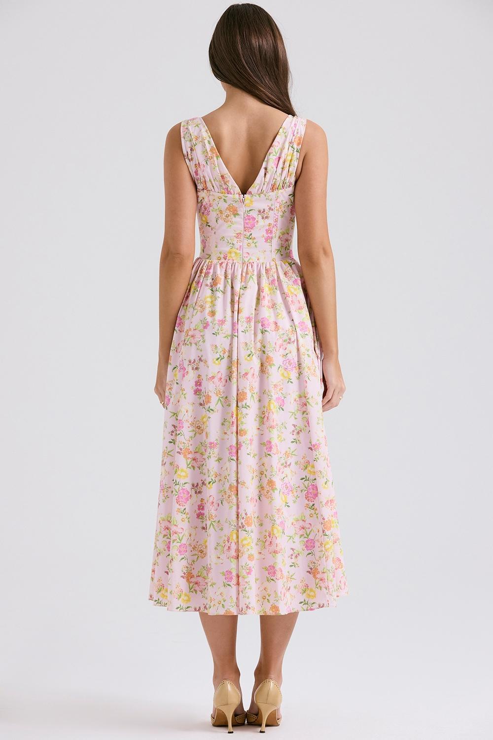 Emmelina Pink Meadow Print Cotton Corset Sundress Product Image