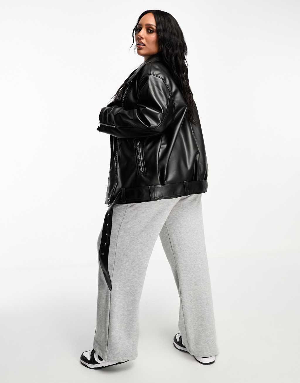 ASOS DESIGN Curve longline oversized faux leather biker jacket Product Image