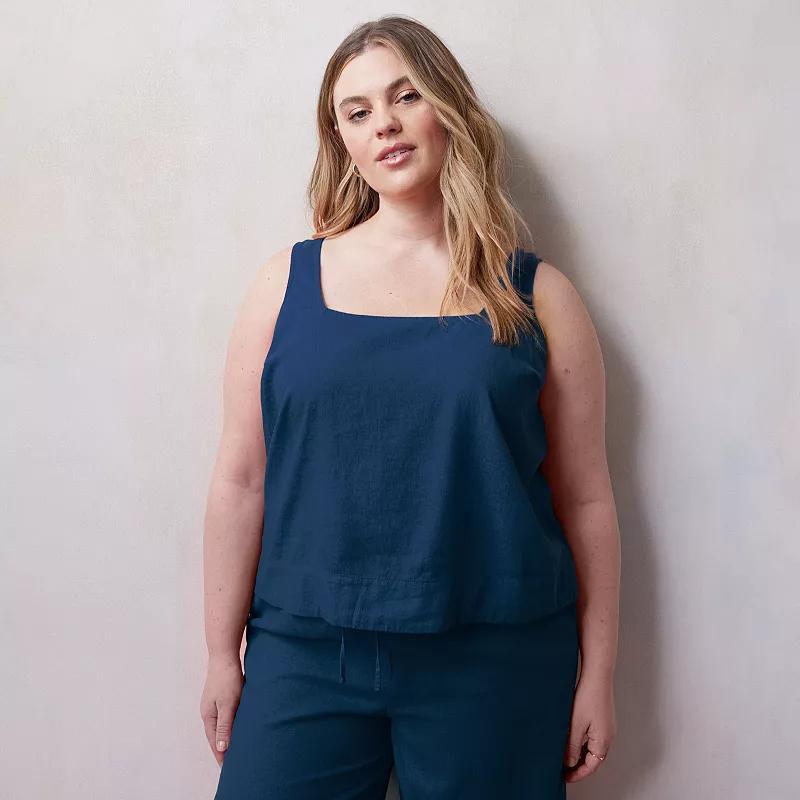 Plus Size LC Lauren Conrad High-Low Hem Square Neck Tank Top, Womens Mineral Blue product image