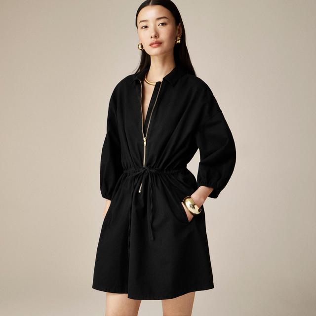 Cinched zip-up dress in drapey cotton Product Image