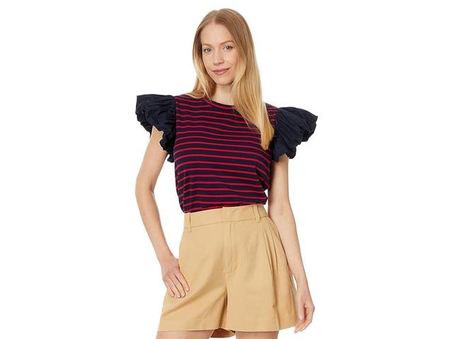 English Factory Mixed Media Stripe Ruffle Sleeve Top Product Image