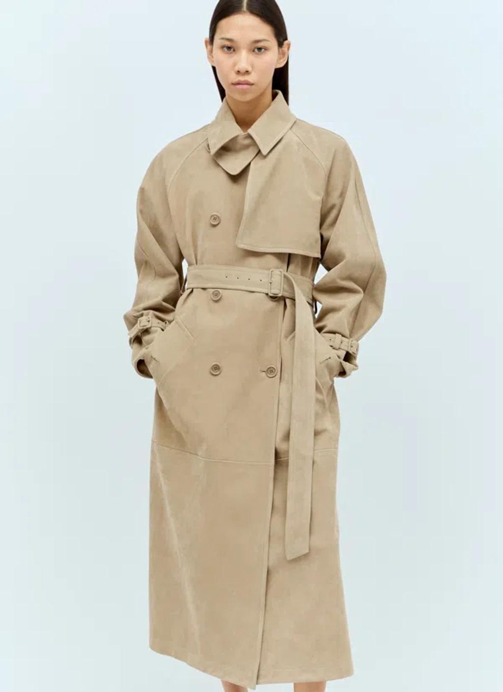 MAX MARA Nubuck Trench Coat In Beige Product Image