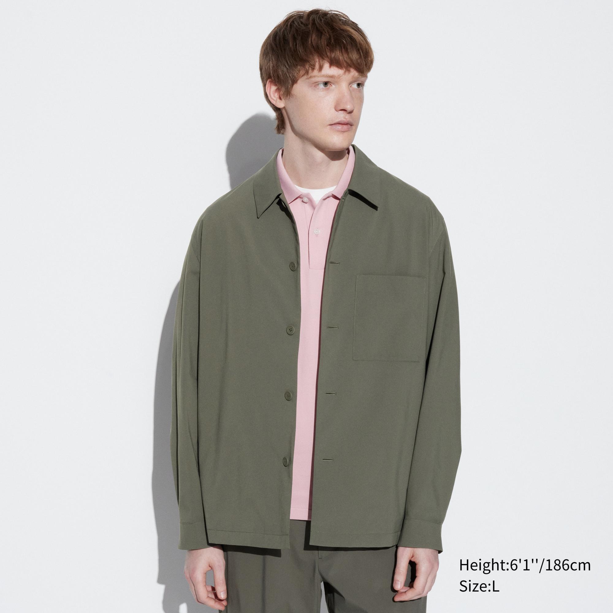 Mens Airsense Shirt Jacket (Cotton-Like) with Quick-Drying Olive XS UNIQLO US Product Image