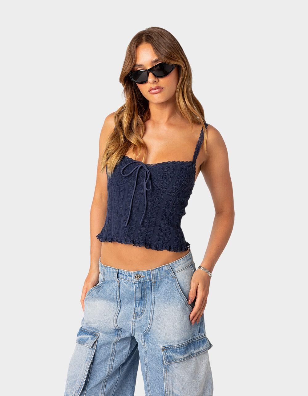 EDIKTED Lacey Knit Tank Top Product Image