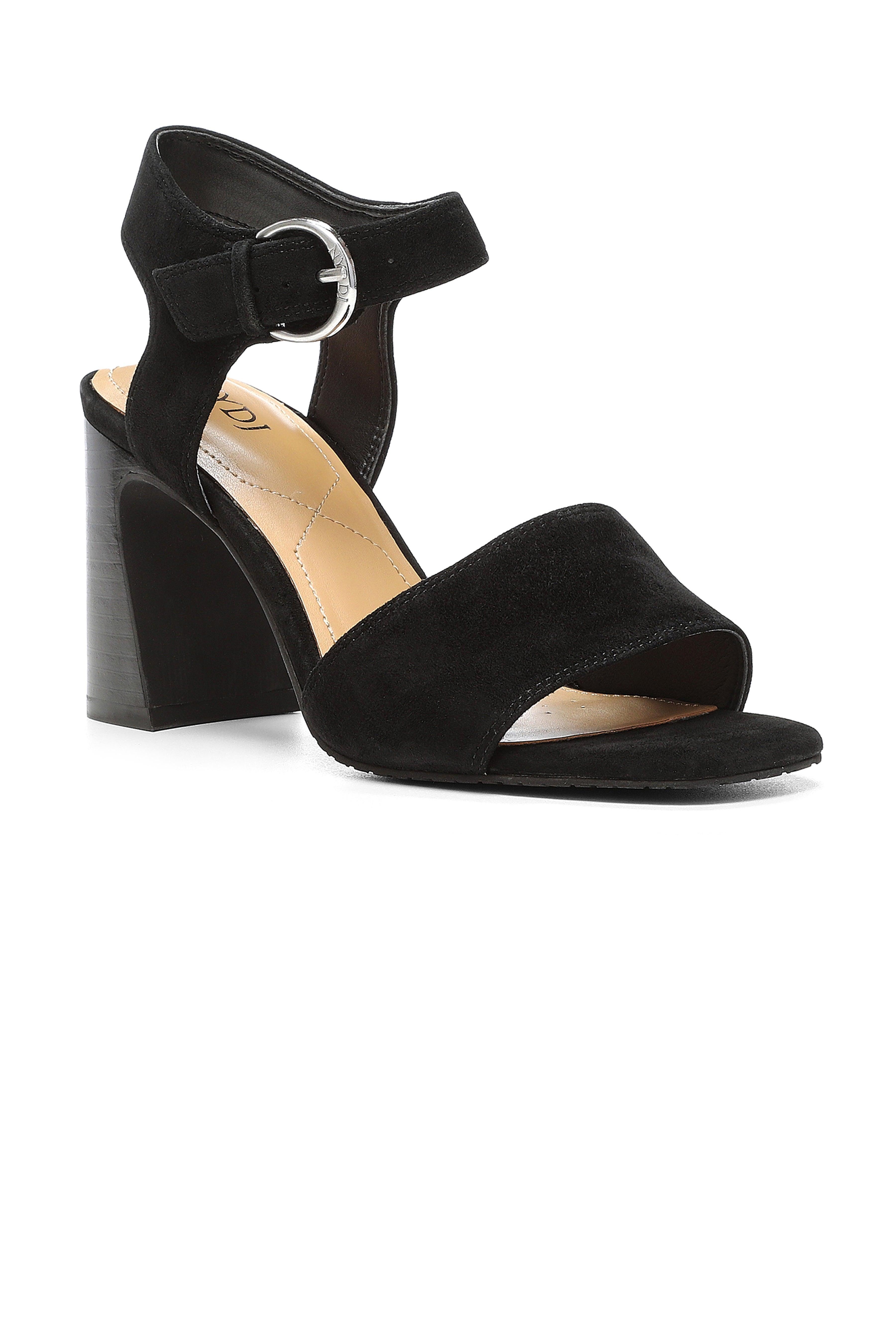 NYDJ Women's Liz Block Heel Sandals in Black, Regular, Size: 5   Leather/Denim Product Image