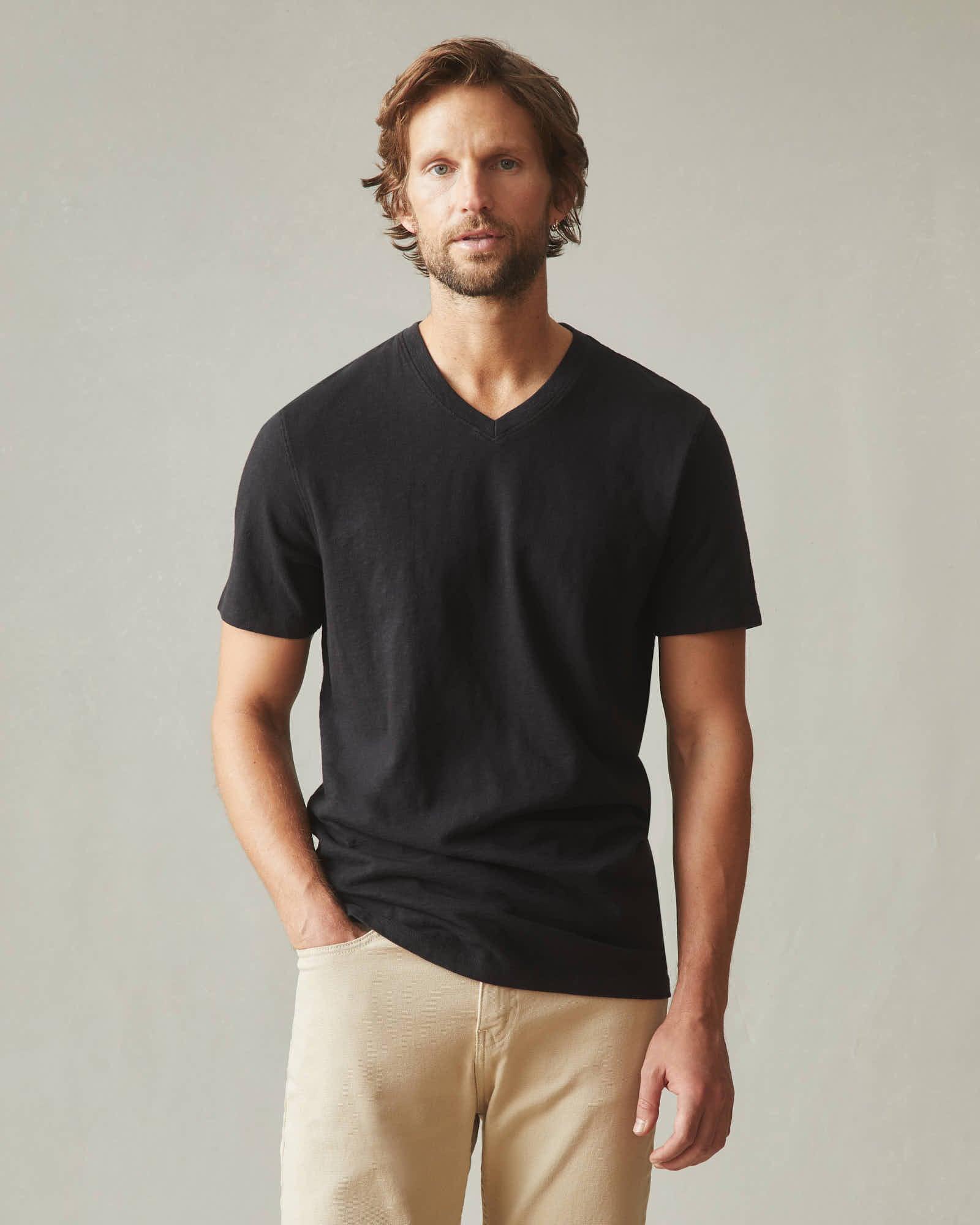 Premium Slub V-Neck Tee - Black Male Product Image