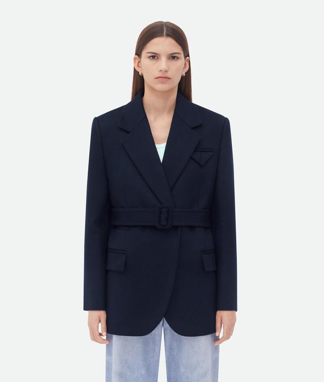 Women's Double Wool Cashmere Belted Jacket in Navy Product Image