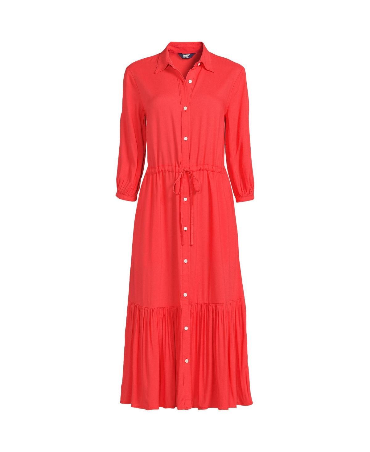 Women's Rayon Shirred Midi Shirt Dress Product Image