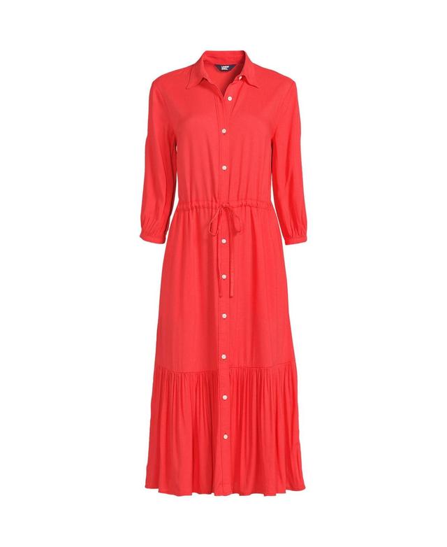 Women's Rayon Shirred Midi Shirt Dress Product Image