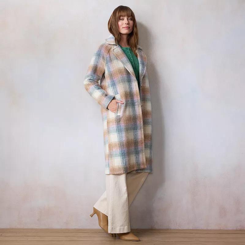 Womens LC Lauren Conrad Long Plaid Overcoat Product Image