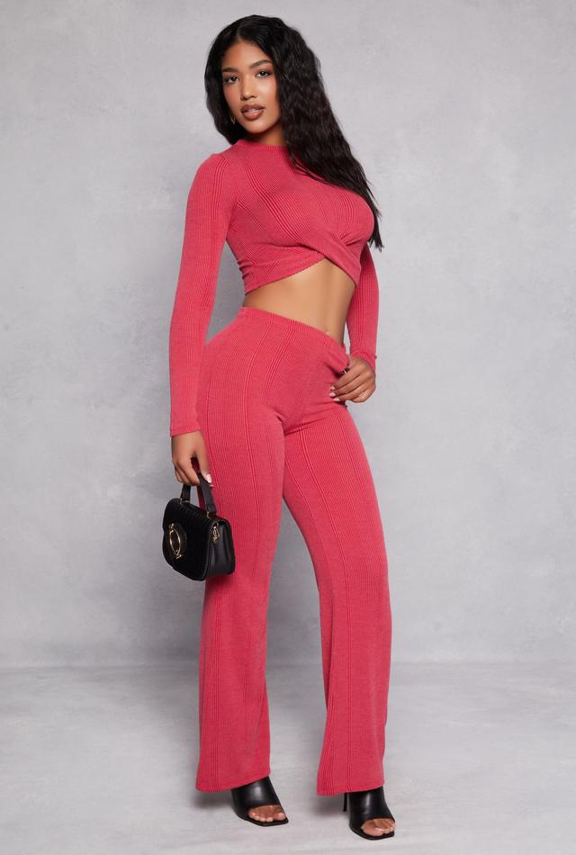 Womens Ribbed Knit Wide Leg High Waist Pants Product Image