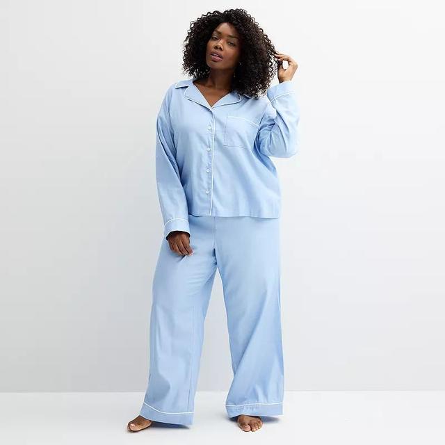 Plus Size Sonoma Goods For Life Woven Notch Pajama Top & Pajama Pants Set, Womens Product Image