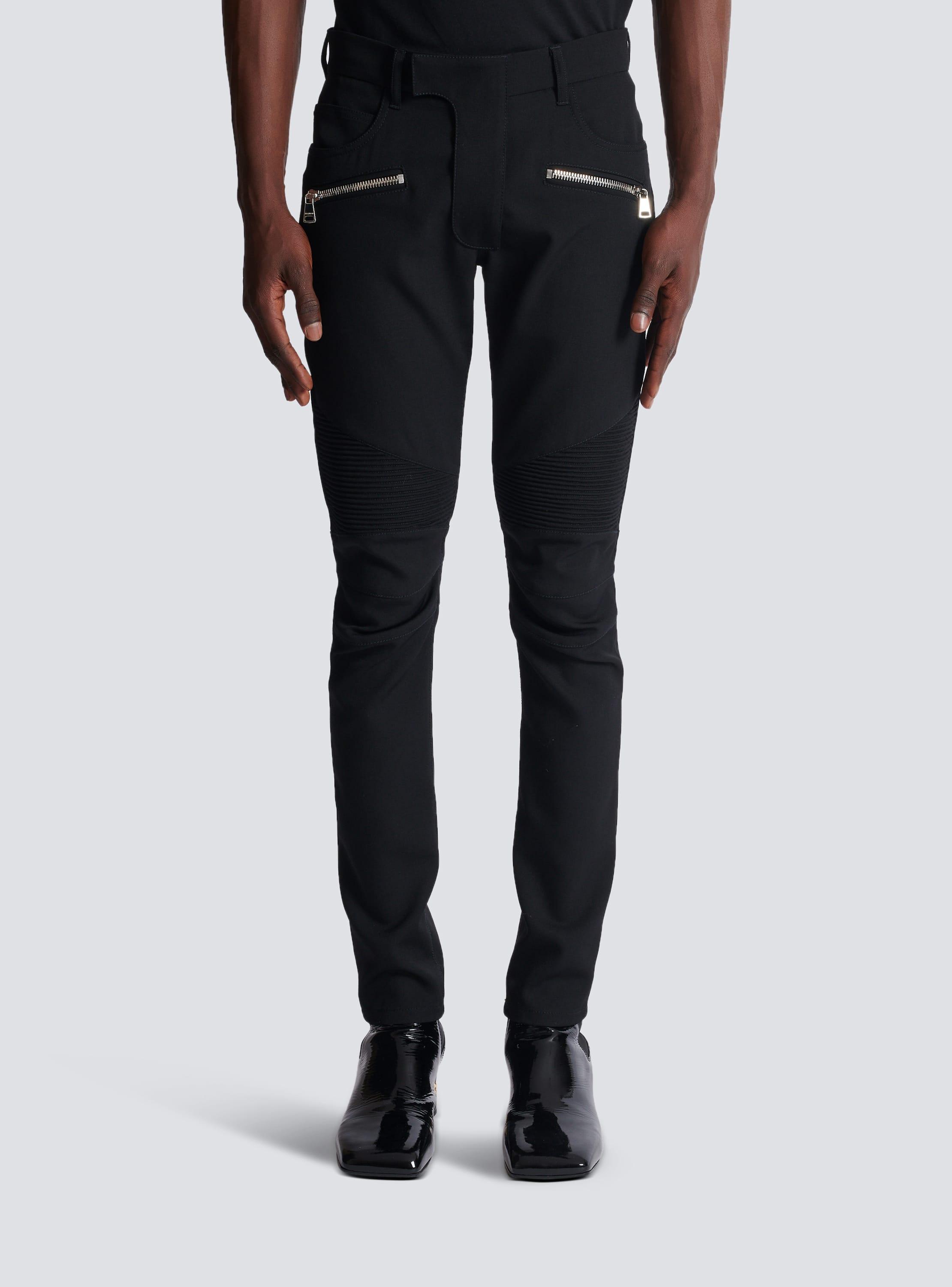 Tailored biker trousers in stretch grain de poudre Product Image