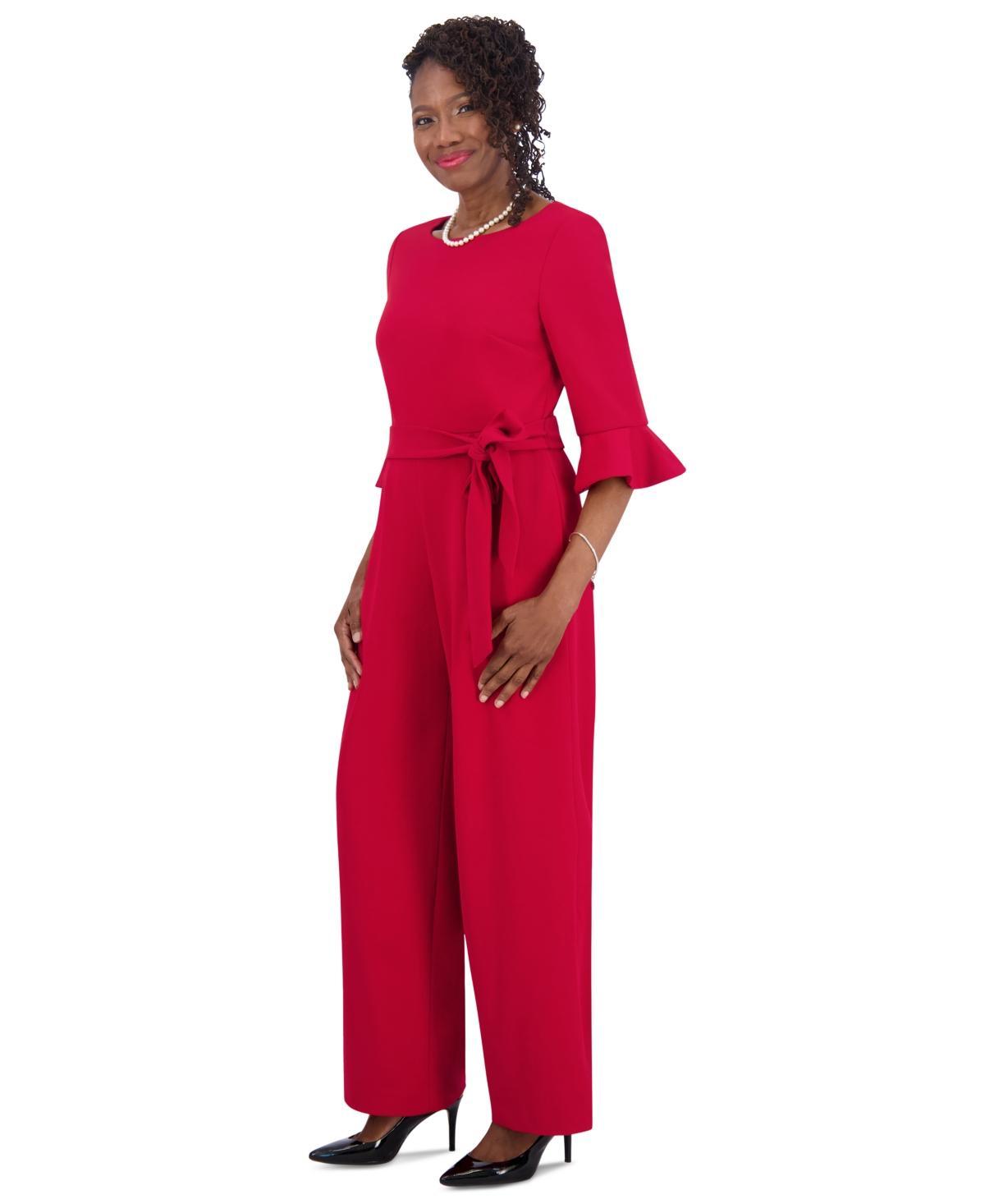 Kasper Womens Boat-Neck 3/4-Ruffle-Sleeve Jumpsuit Product Image