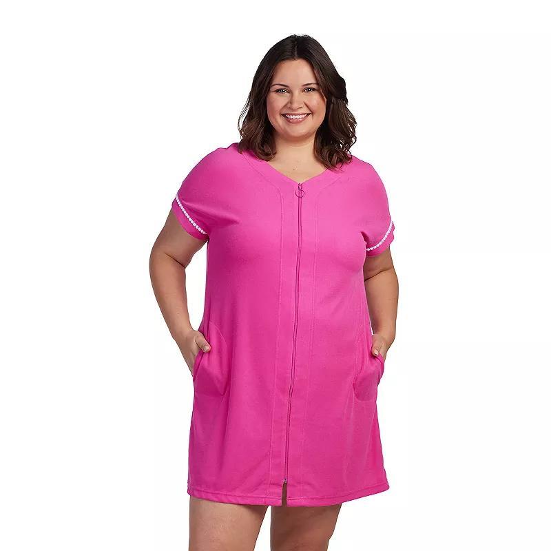 Plus Size Miss Elaine Essentials Terry Short Zip Robe, Womens Pink Product Image