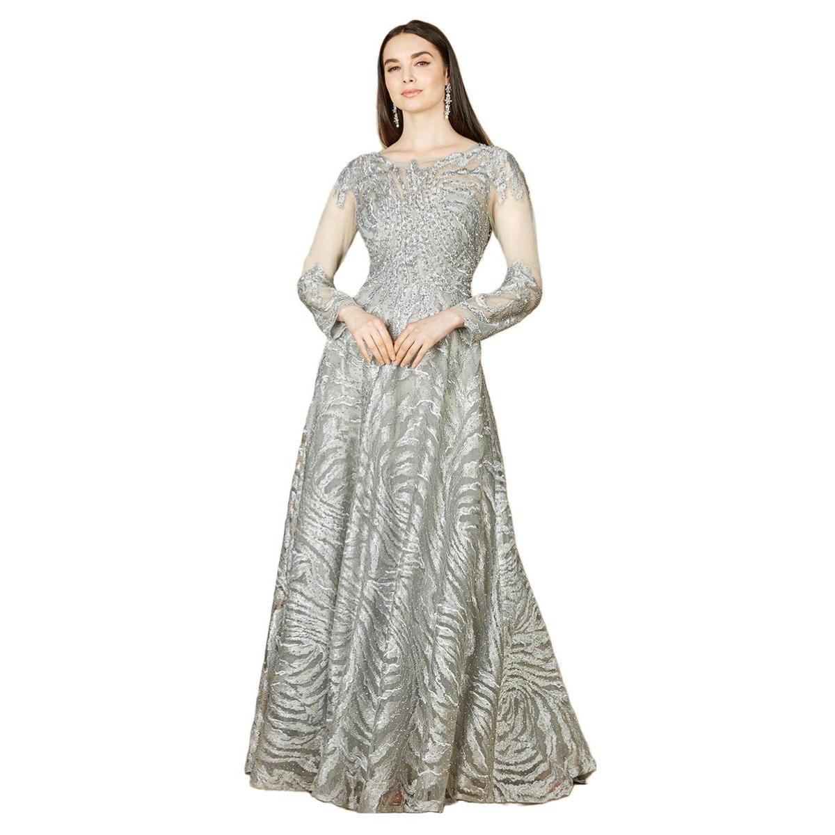 Womens Lara Lace Ball Gown with Long Sheer Sleeves Product Image