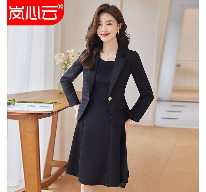 Plain Single-Button Blazer / Sleeveless A-Line Dress / Set Product Image