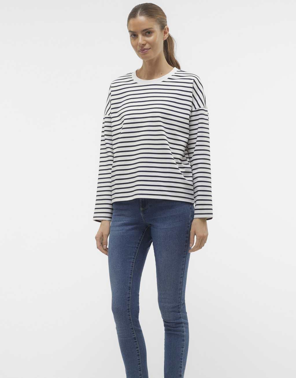 Vero Moda raglan jersey top with long sleeves in navy stripe Product Image