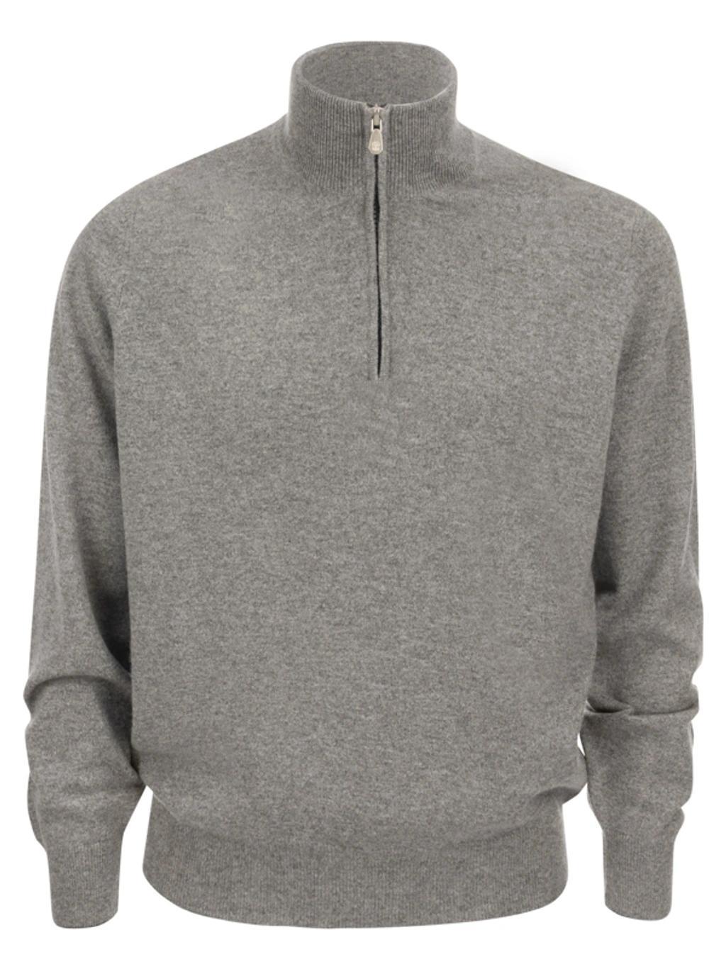 Cashmere Turtleneck Sweater With Zip In Grey Melange Product Image