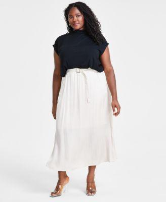 Trendy Plus Size Short-Sleeve Blouson Top & Belted Maxi Skirt, Created for Macy's product image