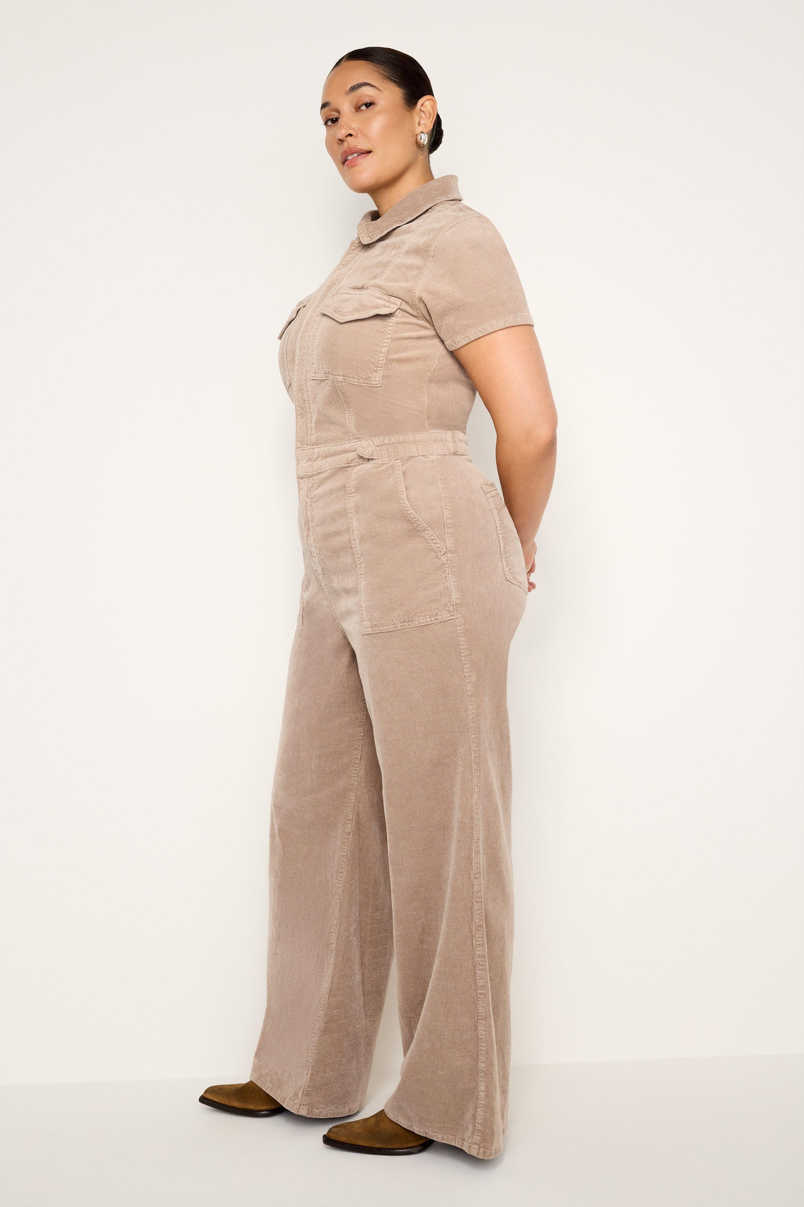 FIT FOR SUCCESS CORDUROY PALAZZO JUMPSUIT | FLAX001 Product Image