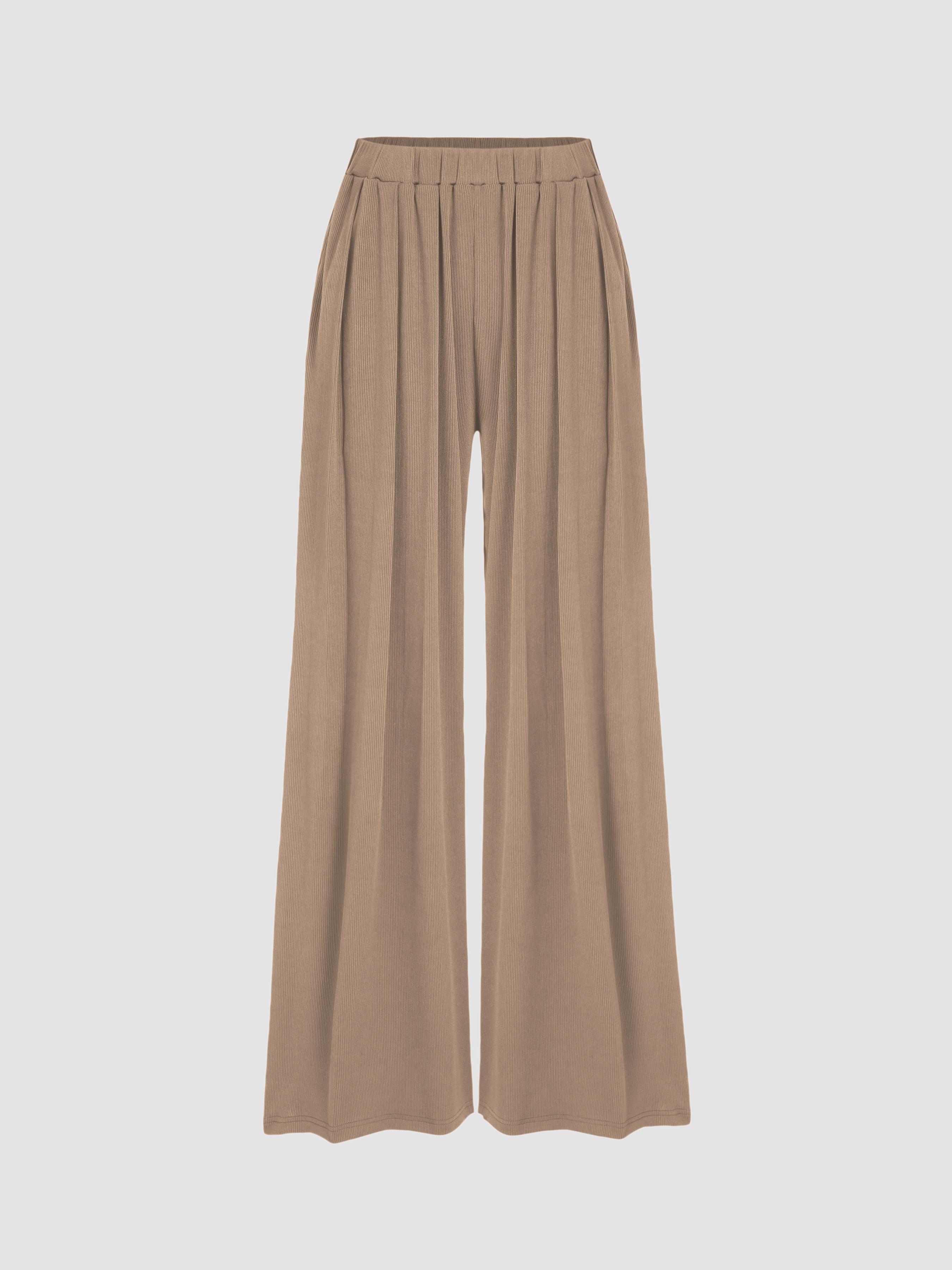 Solid Elastic Waist Wide Leg Pants Product Image