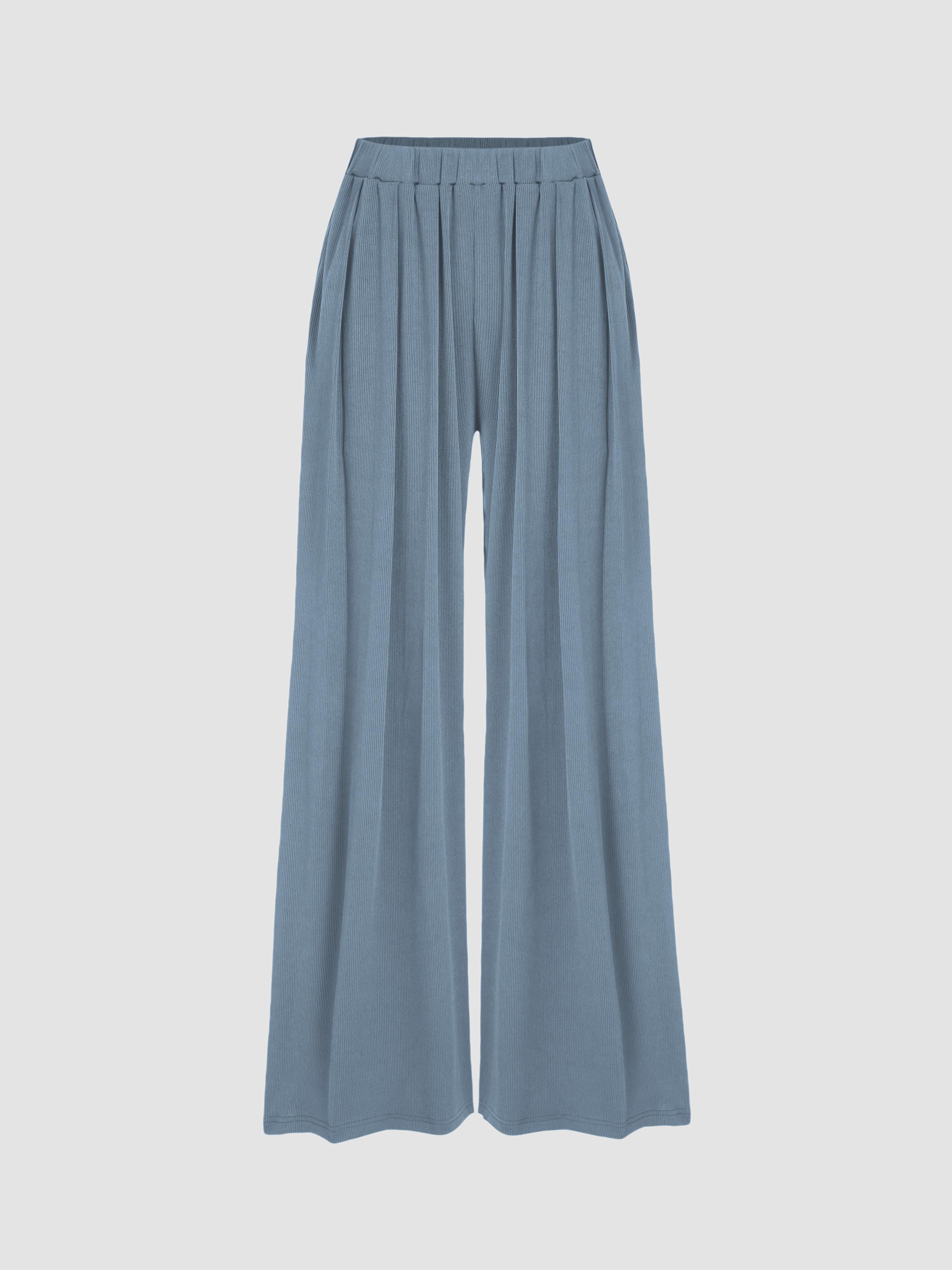 Solid Elastic Waist Wide Leg Pants Product Image