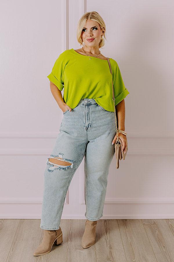 Champagne And Peonies Shift Top In Lime Curves Product Image