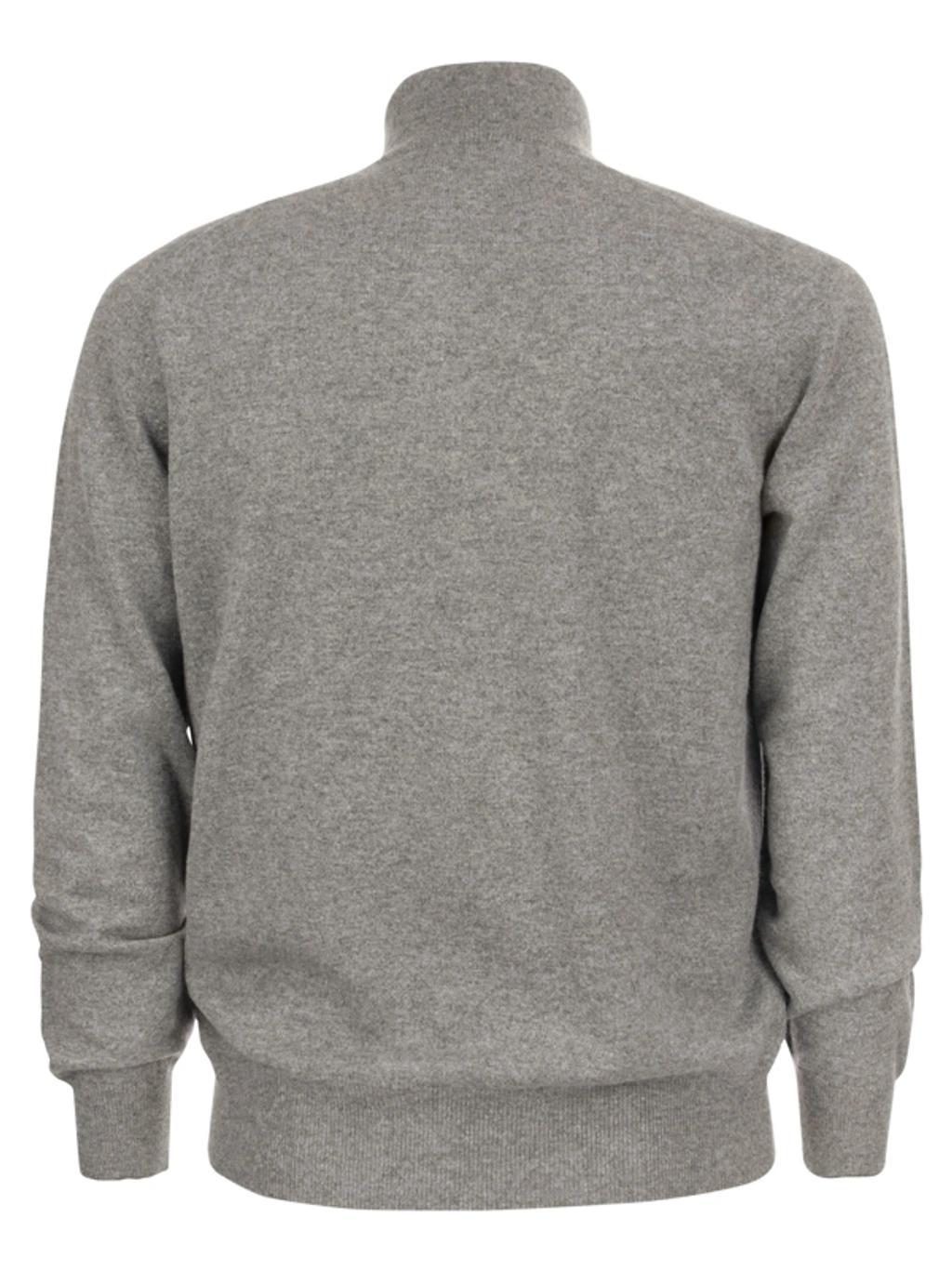 Cashmere Turtleneck Sweater With Zip In Grey Melange Product Image