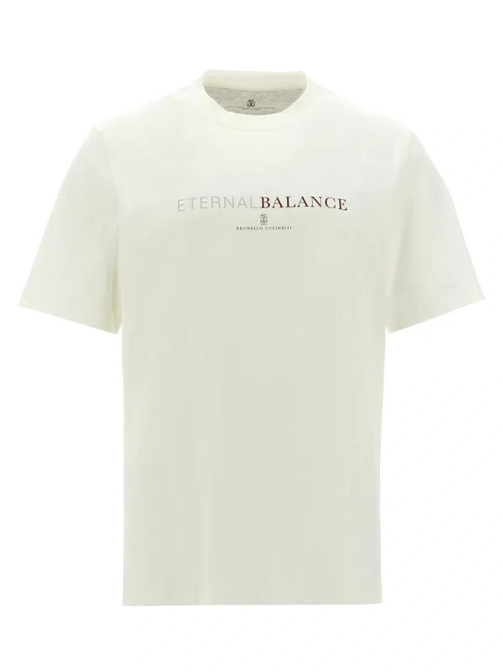 BRUNELLO CUCINELLI Logo Print T-shirt In White Product Image