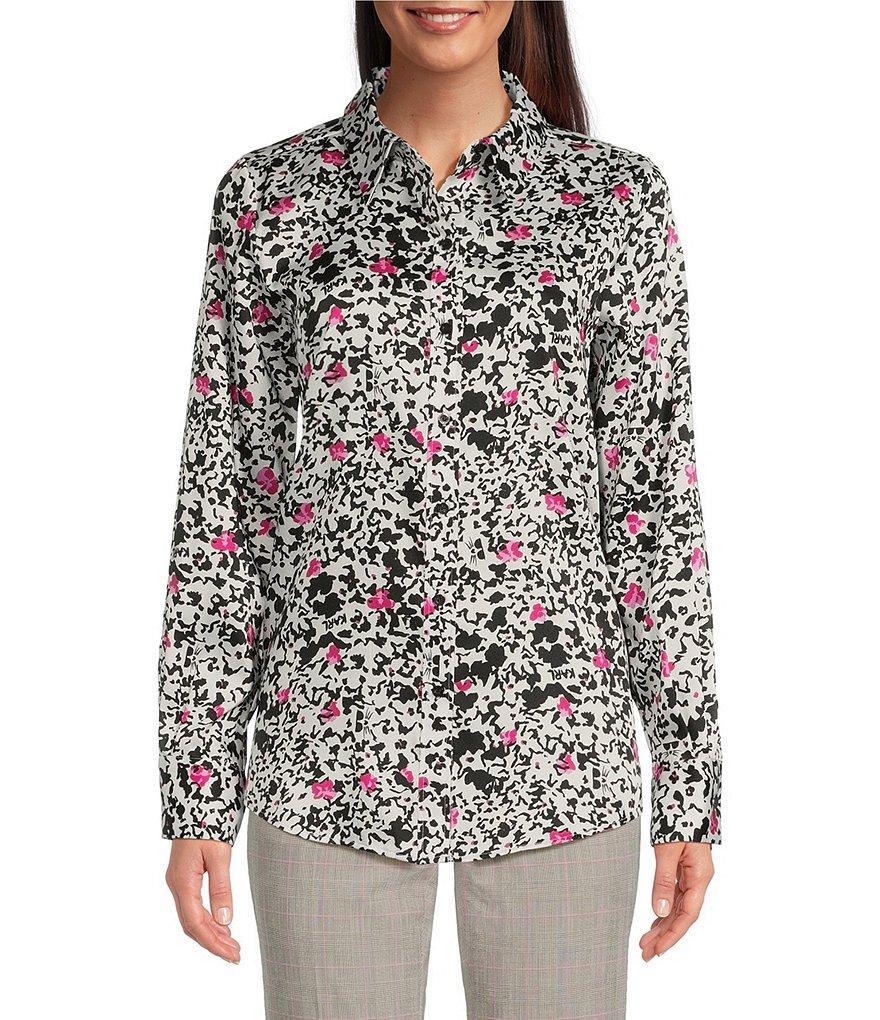 KARL LAGERFELD PARIS Printed Collared Neckline Long Sleeve Button Down Shirt Product Image