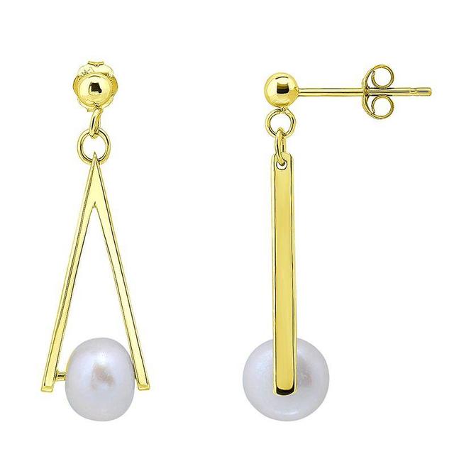 Aleure Precioso Sterling Silver & Freshwater Cultured Pearl Triangle Drop Earrings, Womens, Gold Tone Product Image