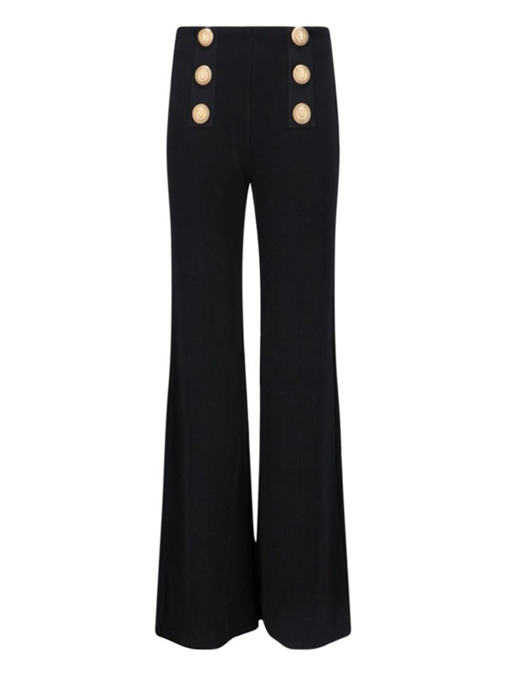 Knit Flare Pants With Six Jewel Buttons In Black Product Image