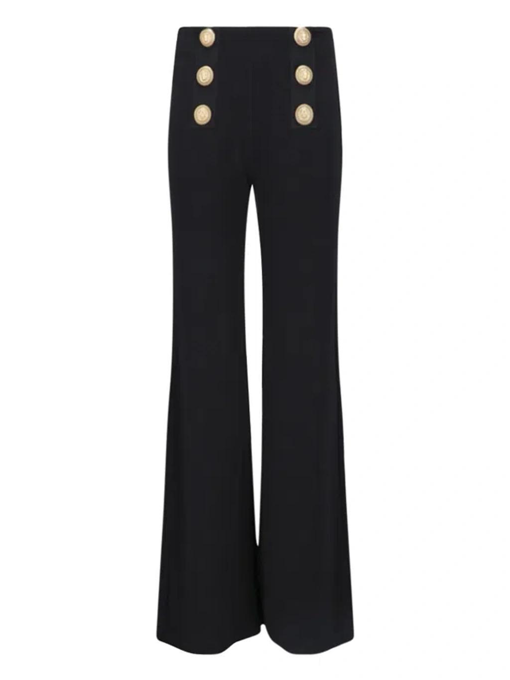 Knit Flare Pants With Six Jewel Buttons In Black Product Image