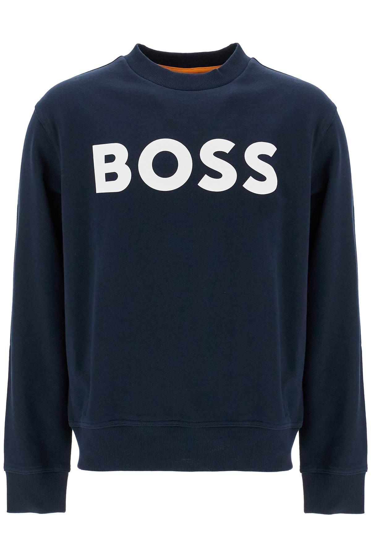 HUGO BOSS Logo Printed Crewneck Sweatshirt In Blue Product Image