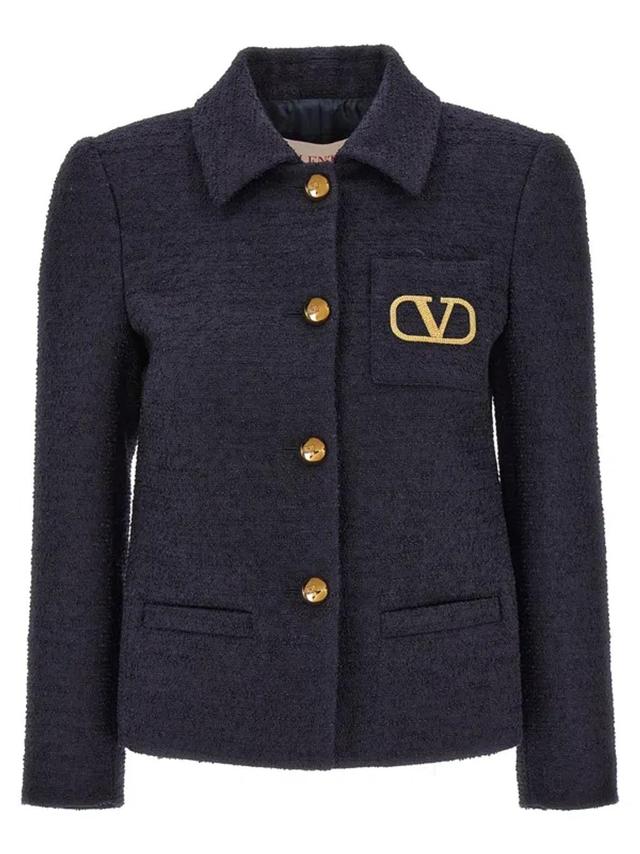 VALENTINO Tweed Crop Jacket In Blue Product Image