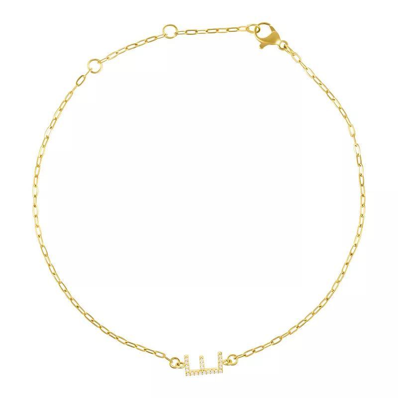 Adornia Gold Tone Cubic Zirconia Pave Sideways Initial Anklet, Womens Gold Tone E Product Image