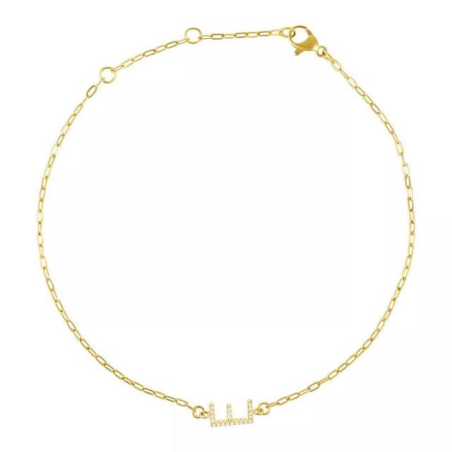 Adornia Gold Tone Cubic Zirconia Pave Sideways Initial Anklet, Womens Gold Tone E Product Image