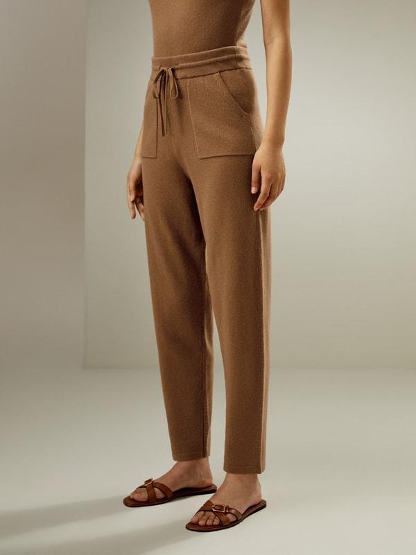 Pegged Cashmere Pants with Drawstrings Product Image