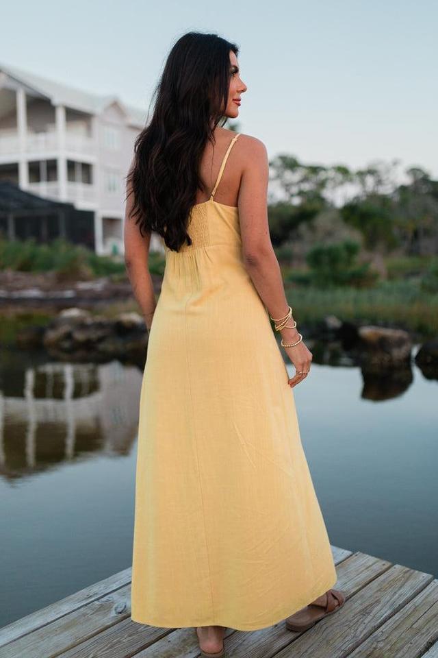 Love Without Limits Yellow Linen Button Down Midi Dress SALE Product Image