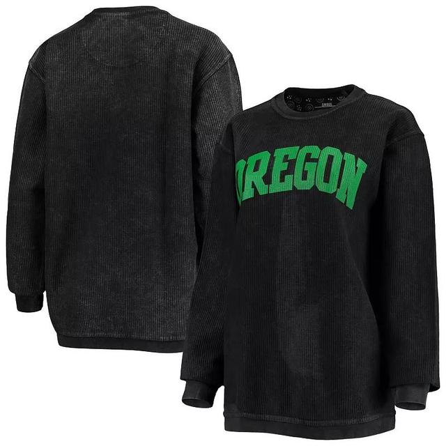 Womens Black Oregon Ducks Comfy Cord Vintage-Like Wash Basic Arch Pullover Sweatshirt Product Image