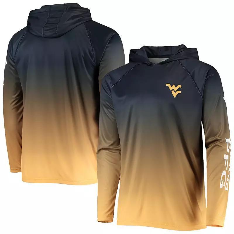 Mens Columbia PFG West Virginia Mountaineers Terminal Tackle Omni-Shade UPF 50 Long Sleeve Hooded Top Blue Product Image