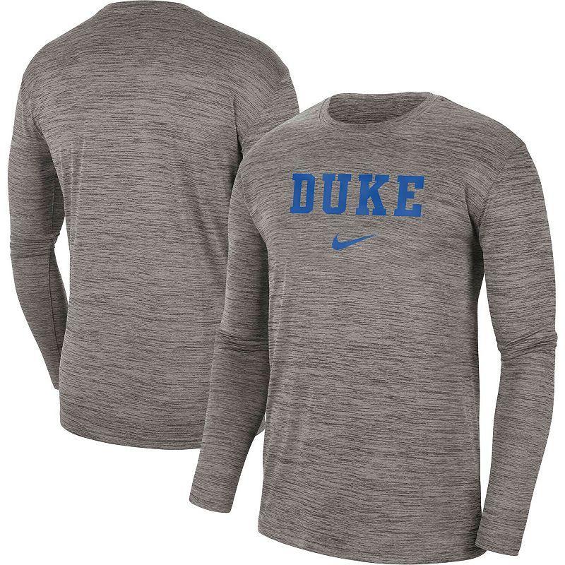 Mens Nike Heather Gray Duke Blue Devils Team Velocity Performance Long Sleeve T-Shirt Product Image