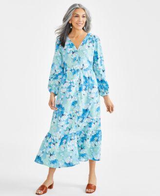 Women's Printed Linen Tiered Midi Dress, Regular & Petite, Created for Macy's Product Image