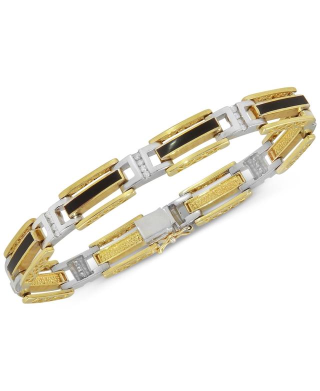 Mens Onyx and Diamond (1/2 ct. t.w.) Bracelet in 10k Yellow & White Gold Product Image