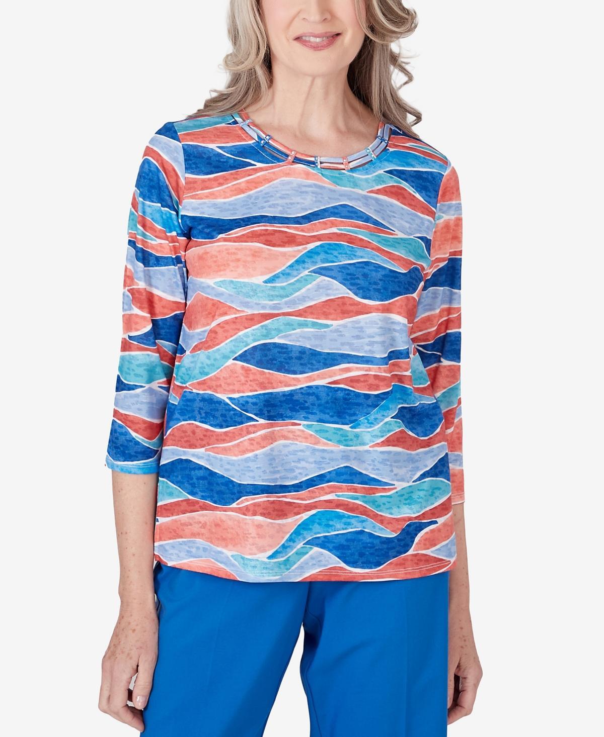 Alfred Dunner Womens Neptune Crew Neck Beach Wave Top Product Image