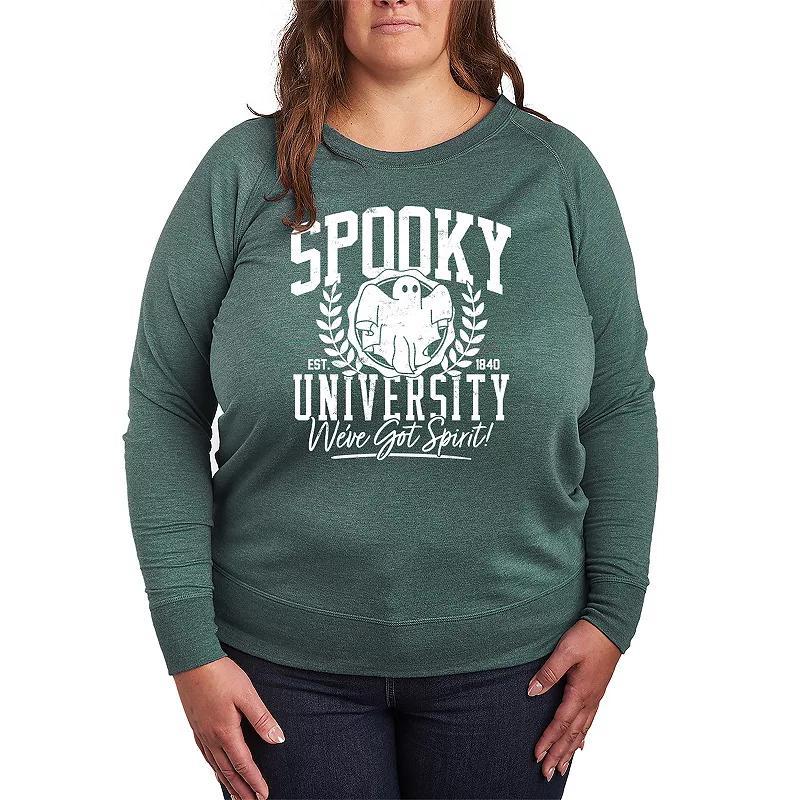 Plus Size Spooky University Lightweight French Terry Sweatshirt, Womens Grey Dark Red Product Image