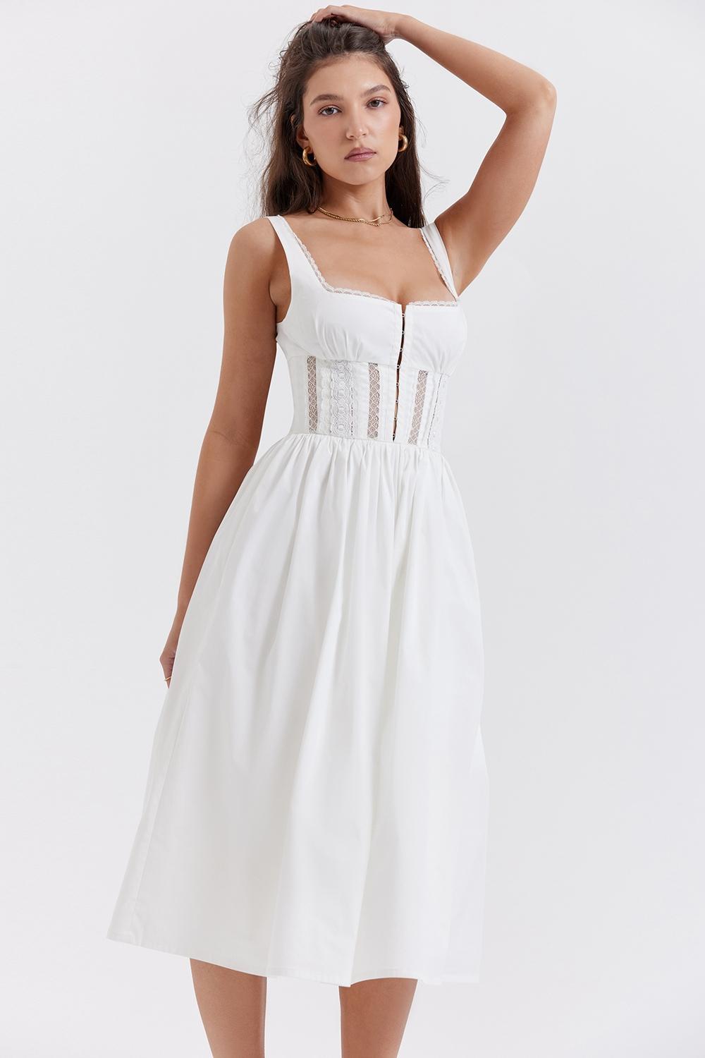 Perle White Lace Trim Midi Dress Product Image