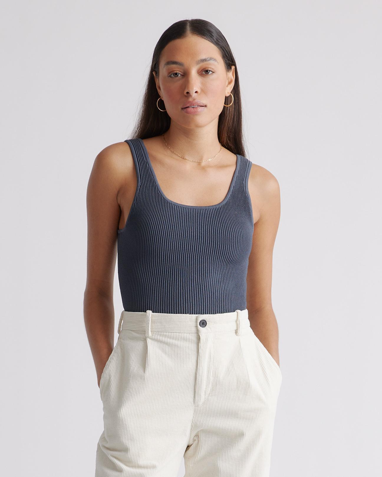 Womens Cropped Square Neck Ribbed Knit Tank in Grey, Size XS, Recycled nylon/polyester/spandex by Quince Product Image