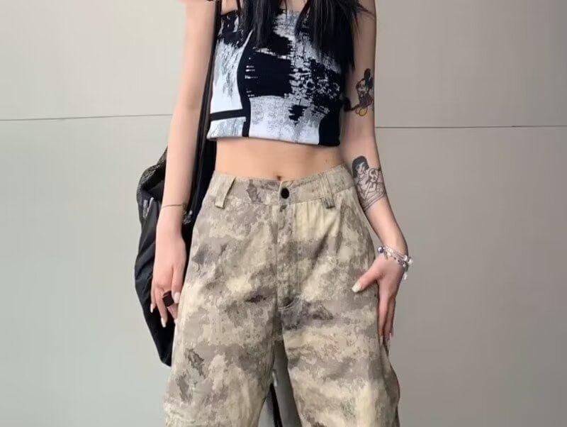 Mid Waist Camo Print Wide Leg Pants Product Image